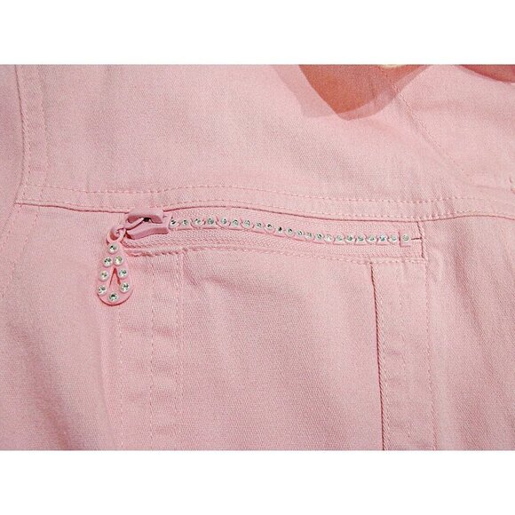 Quacker Factory Pink Rhinestone Raw Hem Fringe Button Up Jacket Shacket Size XL - Picture 8 of 12